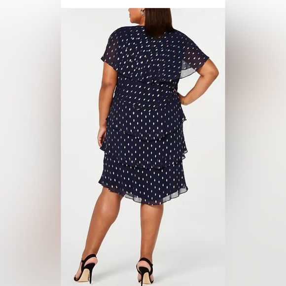 Metallic Glitter Printed Short Sleeve Tier Dress - Picture 3 of 7